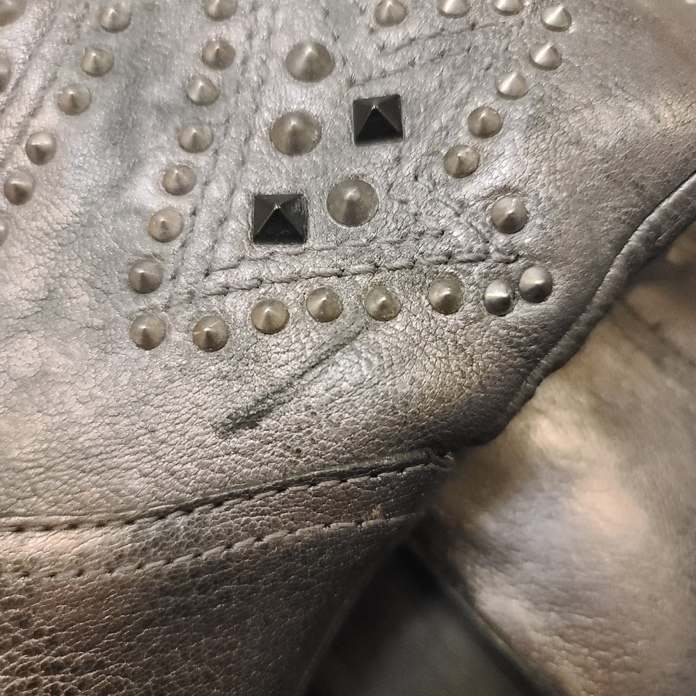frye & co Pewter Distressed Leather Studded Phoenix Pull-on Cowboy Boots size 8 - Picture 9 of 9